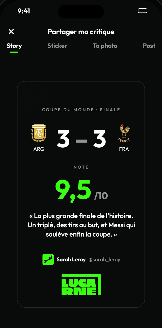 Le studio de partage d’une critique, en story